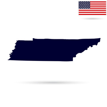 Map of the U.S. state  Tennessee on a white background. American flag