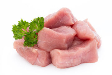 fresh meat on slice on the white background.