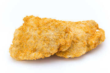 Fried chicken nuggets isolated on white.