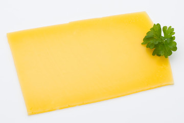 Cheese slices on white background cutout.