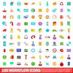 100 workflow icons set, cartoon style