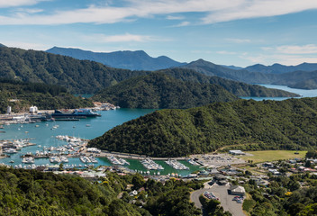 Picton marina at Queen Charlotte Sound in New Zealand