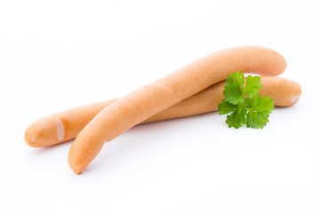 Frankfurter sausage isolated on white background.