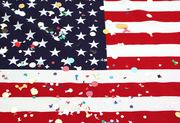 american flag with confetti