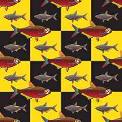 Seamless decorative fish background set.