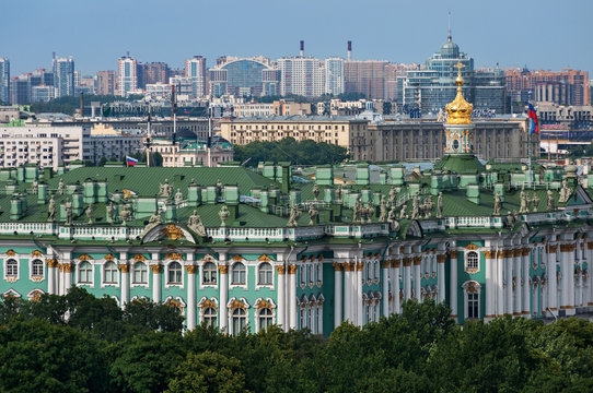 View of The Winter Palace from the colonnade of the Saint Isaac's Cathedral. St. Petersburg, Russia.
