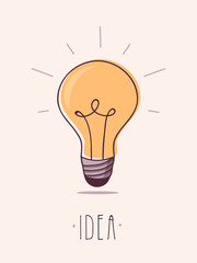 Idea Concept. Hand Drawn Light Bulb. 