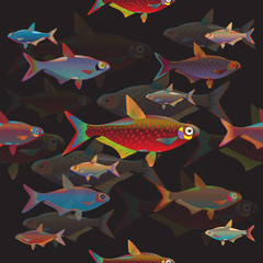 Seamless decorative fish background set.