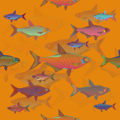 Seamless decorative fish background set.