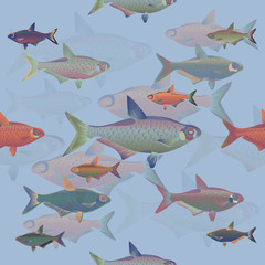 Seamless decorative fish background set.