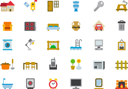 HOUSEHOLD colored flat icons pack