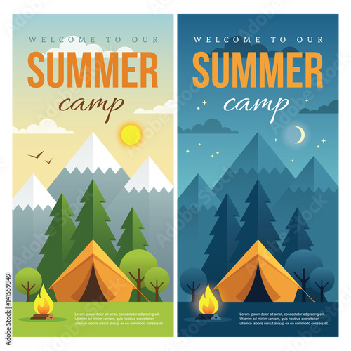 Day And Night Summer Camp Banners Stock Image And Royalty Free
