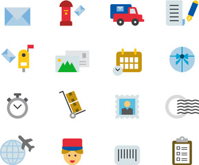 POSTAL SERVICE colored flat icons pack