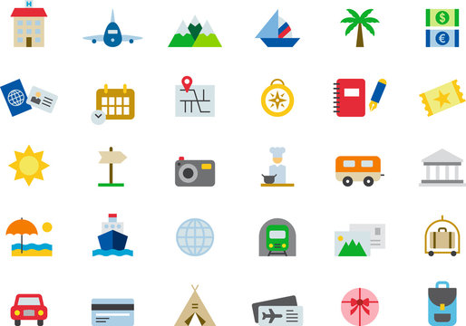 TRAVEL & VACATION colored flat icons pack