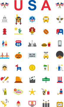 UNITED STATES colored flat icons pack