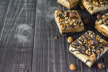Obraz na płótnie Canvas Homemade cake with nuts and chocolate