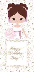 Postcard with the words wedding Day and a bride on a textured background