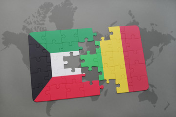 puzzle with the national flag of kuwait and mali on a world map