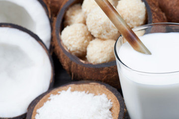 Toffee and coconut sweets and coconut drink