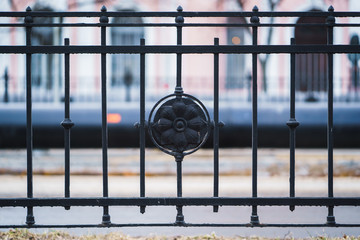 classic decorative fences in street saint-petersburg, Russia. closeup
