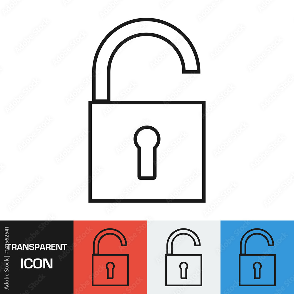 Poster Transparent open padlock icon. Vector icon on different types backgrounds, Eps 10