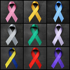 Set of symbolic ribbons on dark background