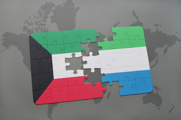 puzzle with the national flag of kuwait and sierra leone on a world map