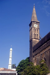 Fototapeta na wymiar Minaret and the Anglican Cathedral, Stone Town, Zanzibar, Tanzan