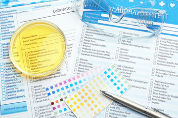 Medical equipment and laboratory test forms. Urology concept