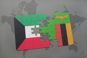 puzzle with the national flag of kuwait and zambia on a world map