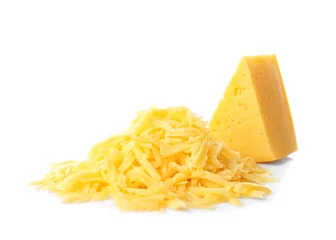 Fotobehang Pile of grated cheese isolated on white © Africa Studio