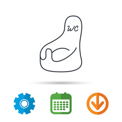 Baby wc icon. Child toilet sign. Washroom or lavatory symbol. Calendar, cogwheel and download arrow signs. Colored flat web icons. Vector