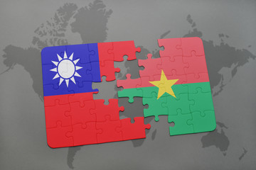 puzzle with the national flag of taiwan and burkina faso on a world map