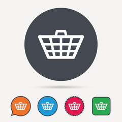 Basket icon. Shopping cart symbol. Circle, speech bubble and star buttons. Flat web icons. Vector