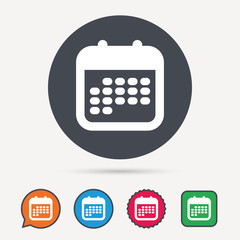 Calendar icon. Events reminder symbol. Circle, speech bubble and star buttons. Flat web icons. Vector