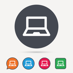 Computer icon. Notebook or laptop pc symbol. Circle, speech bubble and star buttons. Flat web icons. Vector