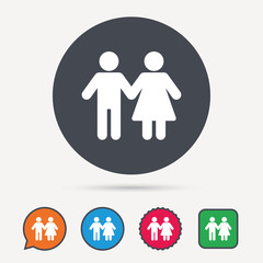 Couple icon. Traditional young family symbol. Circle, speech bubble and star buttons. Flat web icons. Vector