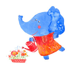 Elephant watering flowers