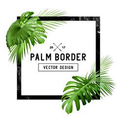 A border frame design decorated with floral tropical palm leaves with room for your message. Vector illustration - obrazy, fototapety, plakaty