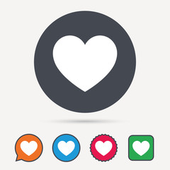 Heart icon. Romantic love symbol. Circle, speech bubble and star buttons. Flat web icons. Vector