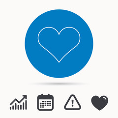 Heart icon. Love sign. Life symbol. Calendar, attention sign and growth chart. Button with web icon. Vector