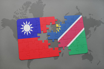 puzzle with the national flag of taiwan and namibia on a world map