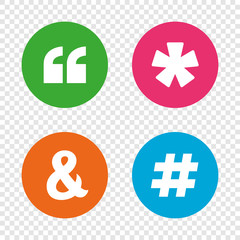 Obraz premium Quote, asterisk footnote icons. Hashtag symbol.