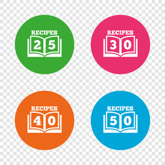Cookbook icons. Fifty recipes book sign.