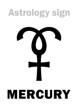 Astrology Alphabet: MERCURY, minor planet. Hieroglyphics character sign (medieval symbol).