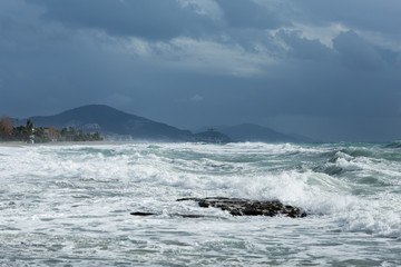 Fototapeta premium Seastorm in mediterranean town