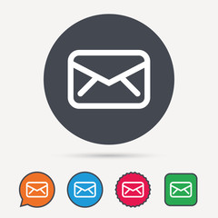 Envelope icon. Send email message sign. Internet mailing symbol. Circle, speech bubble and star buttons. Flat web icons. Vector