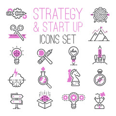 Startup project outline web busines sblack and purple icon set suitable for info graphics websites ui management finance start up vector illustration.