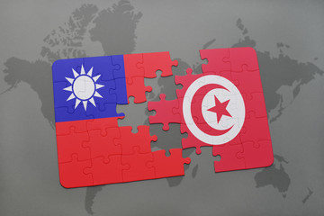 puzzle with the national flag of taiwan and tunisia on a world map