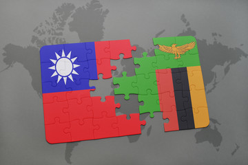 puzzle with the national flag of taiwan and zambia on a world map